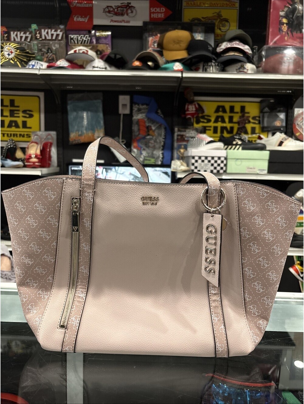 Woman’s Pink Guess Logo Tote Bag With Smaller Matching Bag